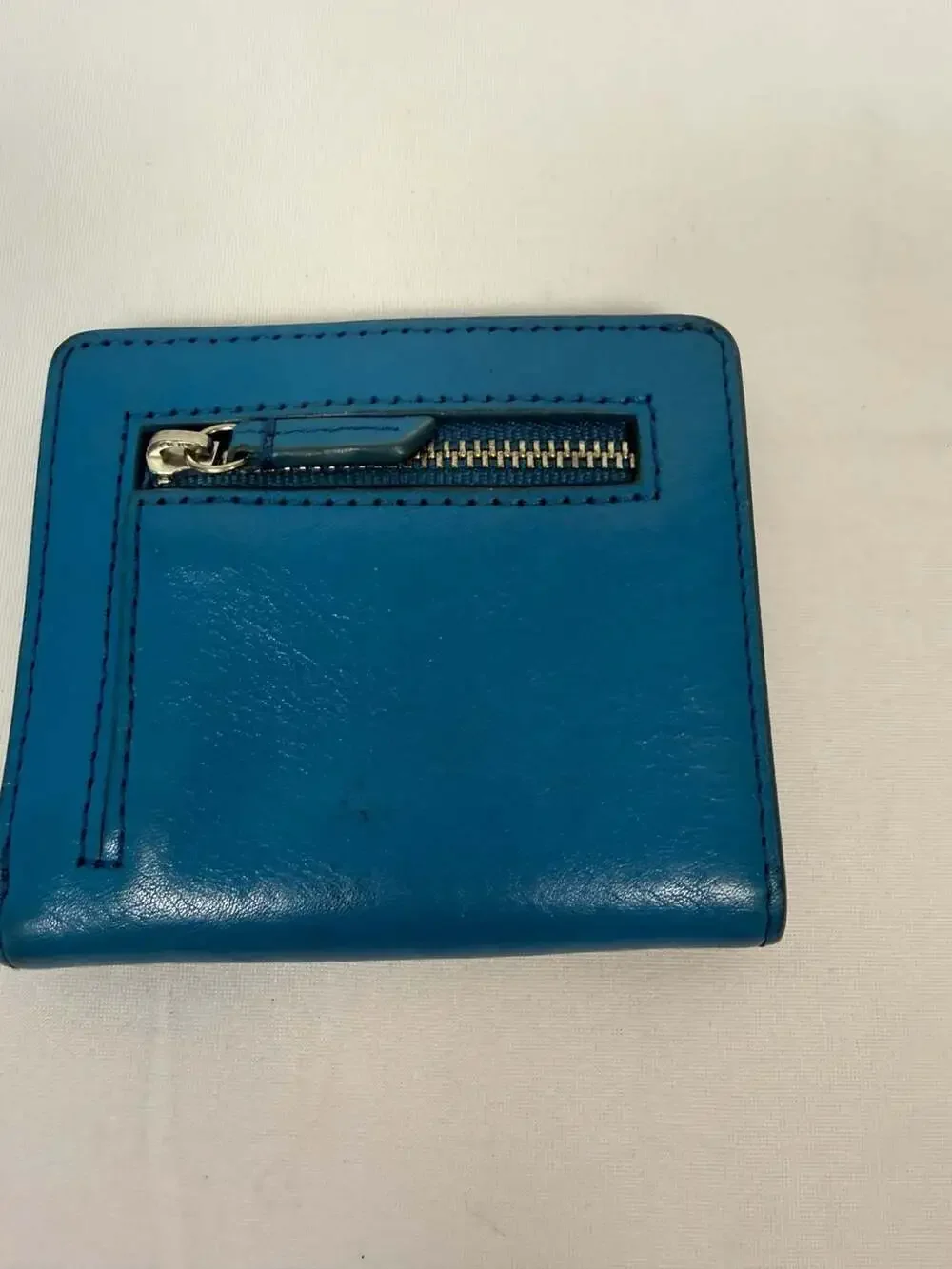 Fossil Blue Leather Bifold Mini Snap Wallet with Exterior Zip Pocket